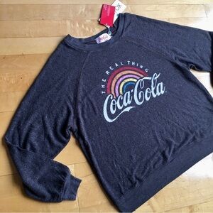 Wildfox “Coca-Cola The Real Thing” Long Sleeve Top, Gray, Rainbow, Size XS